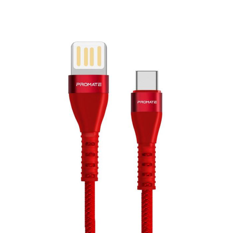 Promate Heavy-Duty High -Speed Data & Charge USB-A  To USB-C Cable 1.2M (VigoRay-C.Red)